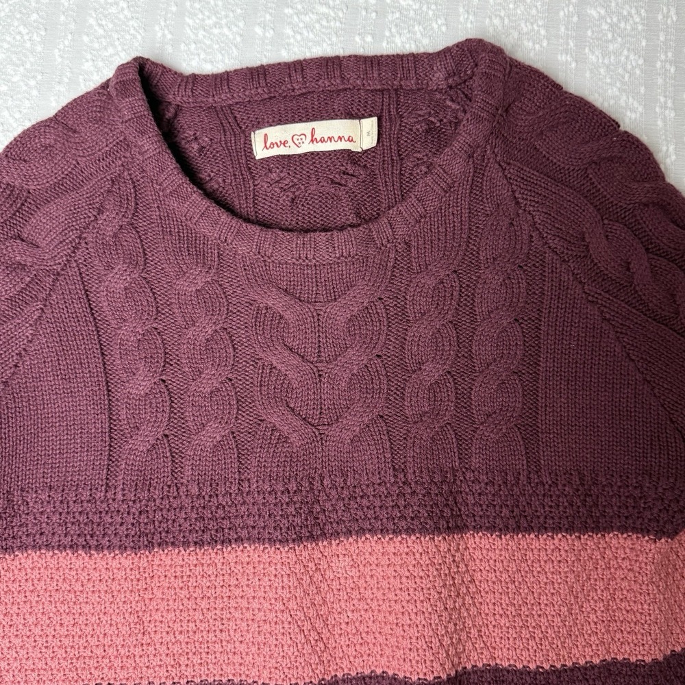 Love Hanna Merino Wool Blend Chunky Knit Striped Sweater Size M Equestrian Cozy - Picture 7 of 14